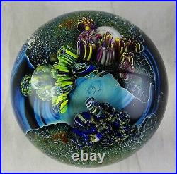 Josh Simpson Multicolored Inhabited Planet Studio Art Glass Paperweight 1986