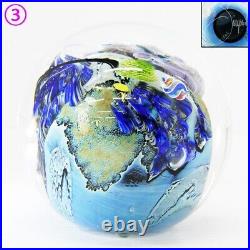 Josh Simpson Signed Inhabited Art Glass MegaPlanet 3.55 inch Earth Paperweight
