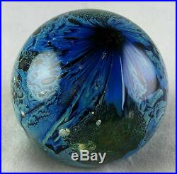 Josh Simpson Small Inhabited Planet Spherical Art Glass Paperweight Early Rare