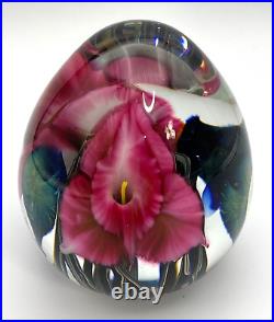 Joshua Lotton Signed Pink Calla Lilies Flowers Vines Glass Paperweight 2006 RARE