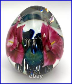 Joshua Lotton Signed Pink Calla Lilies Flowers Vines Glass Paperweight 2006 RARE