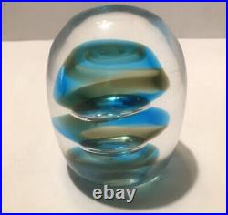 K OKAWA signed Vintage art glass Magnum paperweight 1984 Blue Stunning