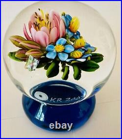 KEN ROSENFELD Exquisite Bouquet Flower Art Glass PAPERWEIGHT On Base 2003