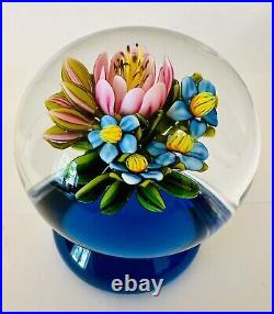 KEN ROSENFELD Exquisite Bouquet Flower Art Glass PAPERWEIGHT On Base 2003