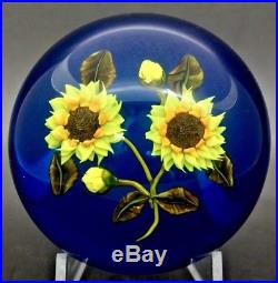 KEN ROSENFELD Yellow Sunflowers Art Glass Unique Paperweight, Apr 2.5H x 3.25W