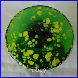 Kanawha Art Glass Mushroom Paperweight Emerald&Yellow Spatters Figurine MINT MCM