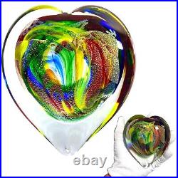 Karg Dichroic Paperweight Magnum Heart Art Glass Iridescent Veined 4.5 in Signed