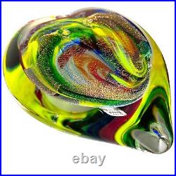 Karg Dichroic Paperweight Magnum Heart Art Glass Iridescent Veined 4.5 in Signed