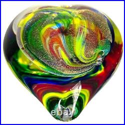 Karg Dichroic Paperweight Magnum Heart Art Glass Iridescent Veined 4.5 in Signed