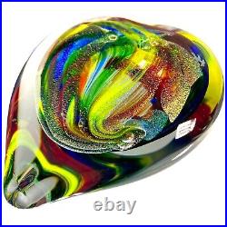 Karg Dichroic Paperweight Magnum Heart Art Glass Iridescent Veined 4.5 in Signed