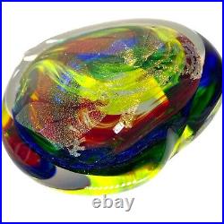 Karg Dichroic Paperweight Magnum Heart Art Glass Iridescent Veined 4.5 in Signed