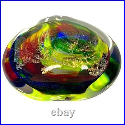 Karg Dichroic Paperweight Magnum Heart Art Glass Iridescent Veined 4.5 in Signed