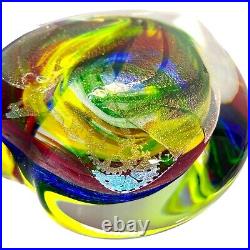 Karg Dichroic Paperweight Magnum Heart Art Glass Iridescent Veined 4.5 in Signed