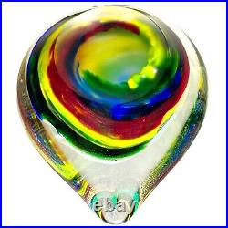 Karg Dichroic Paperweight Magnum Heart Art Glass Iridescent Veined 4.5 in Signed