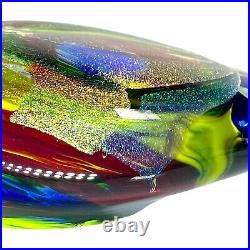 Karg Dichroic Paperweight Magnum Heart Art Glass Iridescent Veined 4.5 in Signed