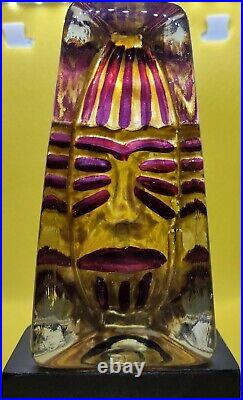 Kosta Boda Sweden SEA Glasbruk Glass Bruk Lavender & Gold Painted Paperweight