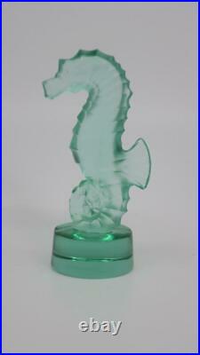 LALIQUE AQUA GREEN SEAHORSE ART GLASS FIGURINE PAPERWEIGHT Signed Ocean Sea