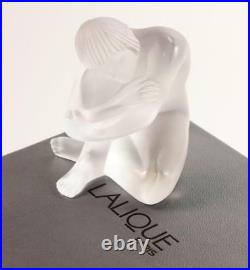 LALIQUE NU SAGE FROSTED CLEAR CRYSTAL WISE NUDE POSE FIGURINE PAPERWEIGHT with BOX
