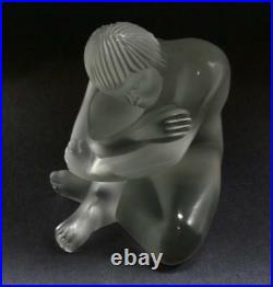 LALIQUE NU SAGE FROSTED CLEAR CRYSTAL WISE NUDE POSE FIGURINE PAPERWEIGHT with BOX