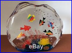LARGE 1960s Italian Murano Glass Aquarium Paperweight Sculpture 6 Fish & Label