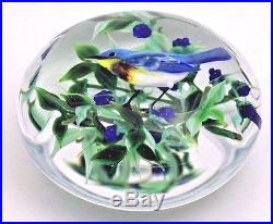 LARGE Awesome RICK AYOTTE Gorgeous BLUE WARBLER Bird ART Glass PAPERWEIGHT