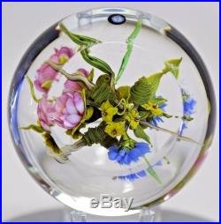 LARGE Gorgeous PAUL STANKARD Floral BOUQUET & WORD CANES Art Glass PAPERWEIGHT