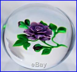 LARGE Gorgeous VICTOR TRABUCCO Purple FLOWER & BUDS Art Glass PAPERWEIGHT