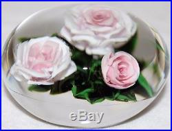 LARGE Marvelous RICK AYOTTE Pink and White ROSES Art Glass PAPERWEIGHT