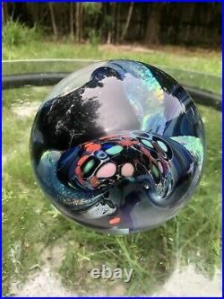 LARGE Rollin Karg Dichroic Iridescent Studio Art Glass 6.25 Paperweight Ball