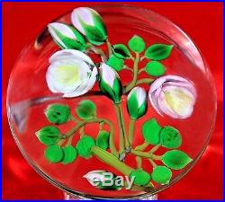 LARGE Spectacular PAUL STANKARD Pink White ROSE Blossoms ART Glass PAPERWEIGHT