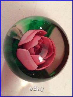 LARGE VINTAGE JOE ST. CLAIR ROSE PAPERWEIGHT EXCELLENT! RARE MAGNUM 3 5/8 tall