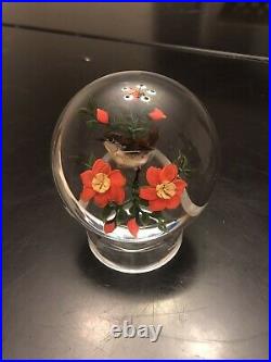 LE Vintage Signed Rick Ayotte 1986 Art Glass Paperweight Bird Flowers