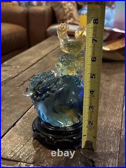 LIULI GONGFANG Limited Edition glass foo dogs on ball. With stand. Offers