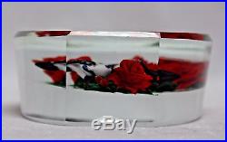 LOVELY Magnum RICK AYOTTE Three BIRDS on RED ROSE BUSH Art Glass PAPERWEIGHT
