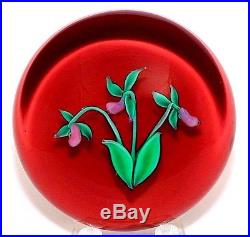LOVELY Paul J. STANKARD FLORAL With RED Ground ART Glass PAPERWEIGHT