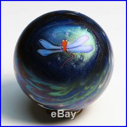 LUNDBERG STUDIO Art Glass Paperweight DRAGONFLY Signed Collectible
