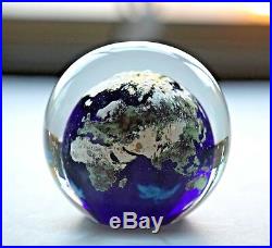 LUNDBERG STUDIOS 3 1/4 Diameter Art Glass World Globe Earth Paperweight 1992