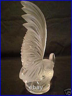 Lalique Clear & Frosted Crystal COQ NAIN Rooster Hood Ornament / Paperweight