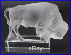 Lalique France Frosted Crystal Bison Buffalo Art Glass Paperweight Figurine LZO