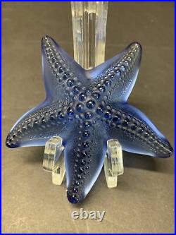 Lalique Oceania Crystal Blue Starfish Figurine Paperweight Signed Rare