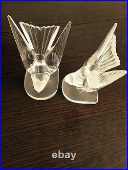 Lalique crystal sparrow bird bookends/paperweights (signed on bottom)