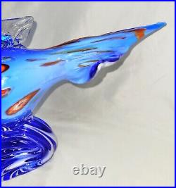 Large 12Hand Blown Encased Art Glass Blue/Orange Fish