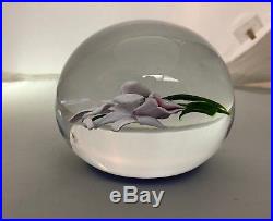 Large 4in. Victor TRABUCCO ORCHID Flower Art Glass PAPERWEIGHT Signed 1986