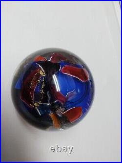 Large Art Glass Paperweight Vintage Artist Signed MONSON Blue Red William Manson