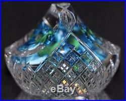 Large BEAUTIFUL Ray BANFORD Glass BASKET Cross Cut IRIS FLOWERS Art PAPERWEIGHT