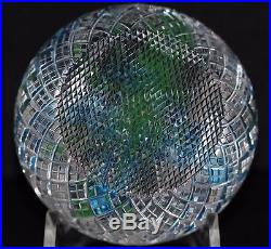 Large BEAUTIFUL Ray BANFORD Glass BASKET Cross Cut IRIS FLOWERS Art PAPERWEIGHT