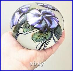 Large David Lotton Petunia 2001 Glass Paperweight Purple Flower 4 Blown Signed