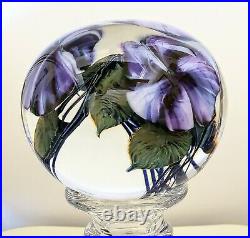 Large David Lotton Petunia 2001 Glass Paperweight Purple Flower 4 Blown Signed