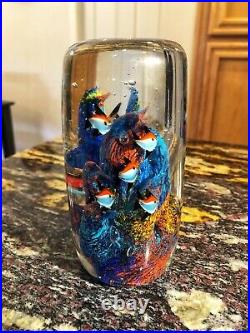 Large Gorgeous Murano Style Art Glass Paperweight 9 Fish Aquarium Coral Reef 6