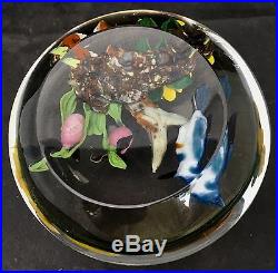 Large MAGNIFICENT Rick AYOTTE Orchids Bluejay Glass PAPERWEIGHT